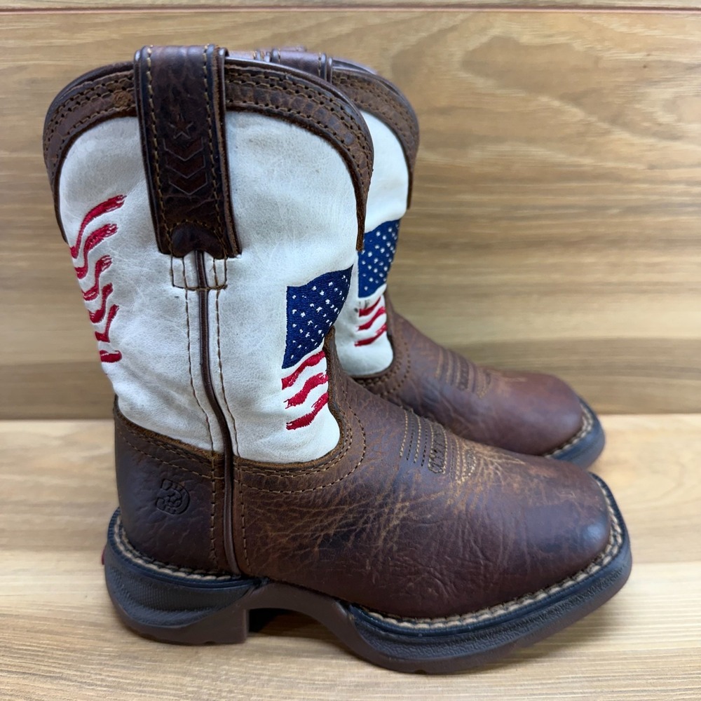 Durango American Flag Western Boot Toddler 8 Brown Square Toe Cowboy Rodeo Ranch